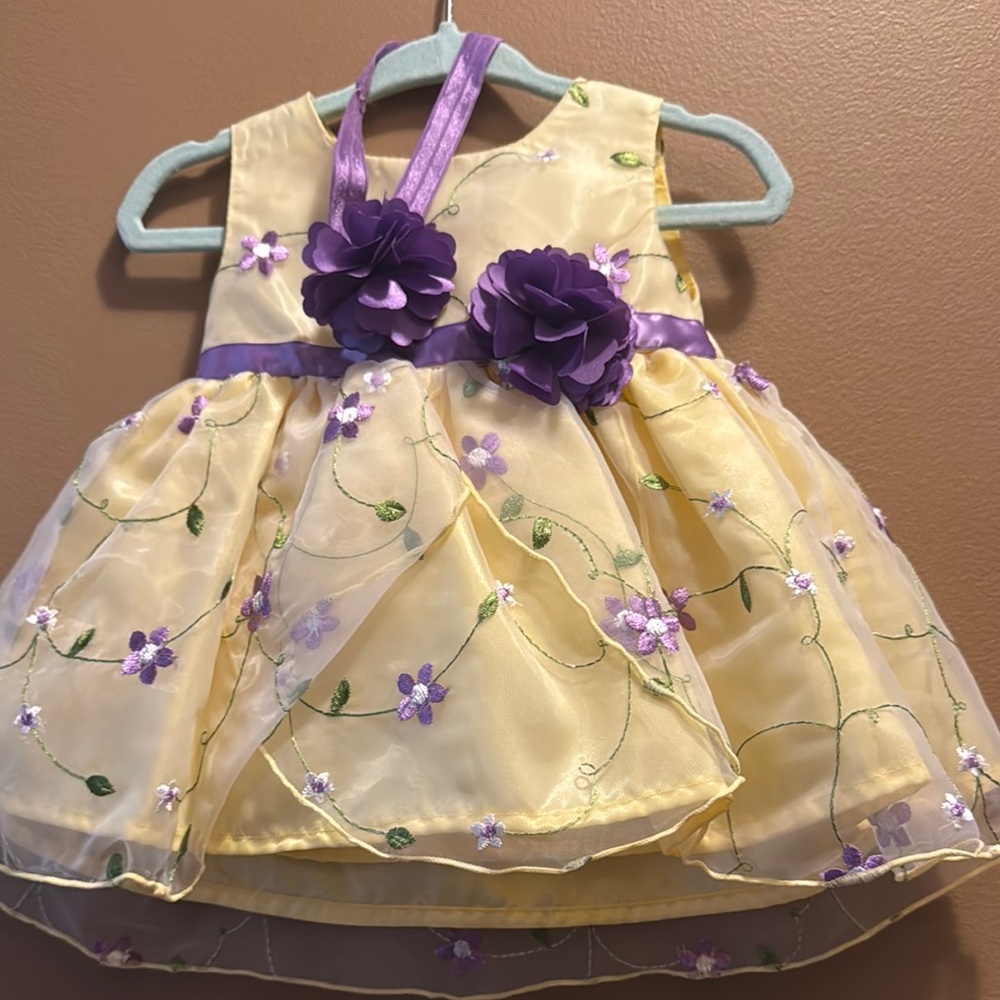 Yellow Floral Baby Dress with Purple Accents